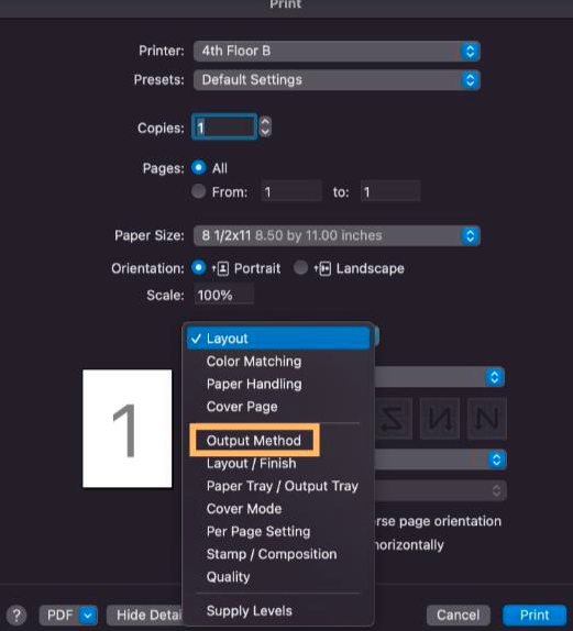 Output Method Print