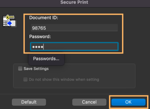 Secure Print password