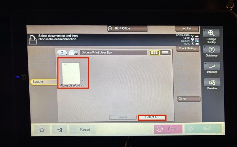 Select Document to Print Printer
